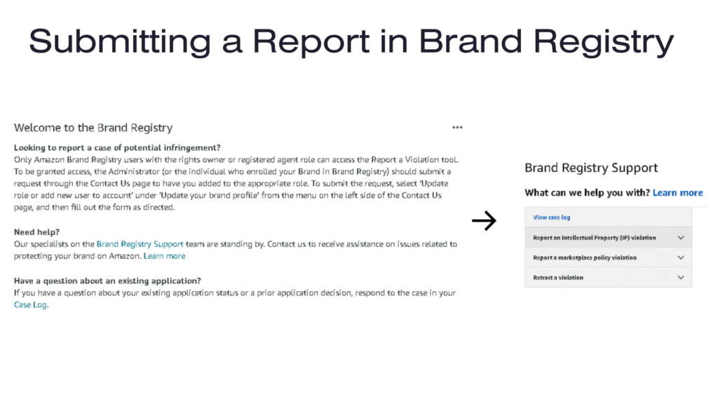 screenshot of how to report trademark infringement via amazon brand registry