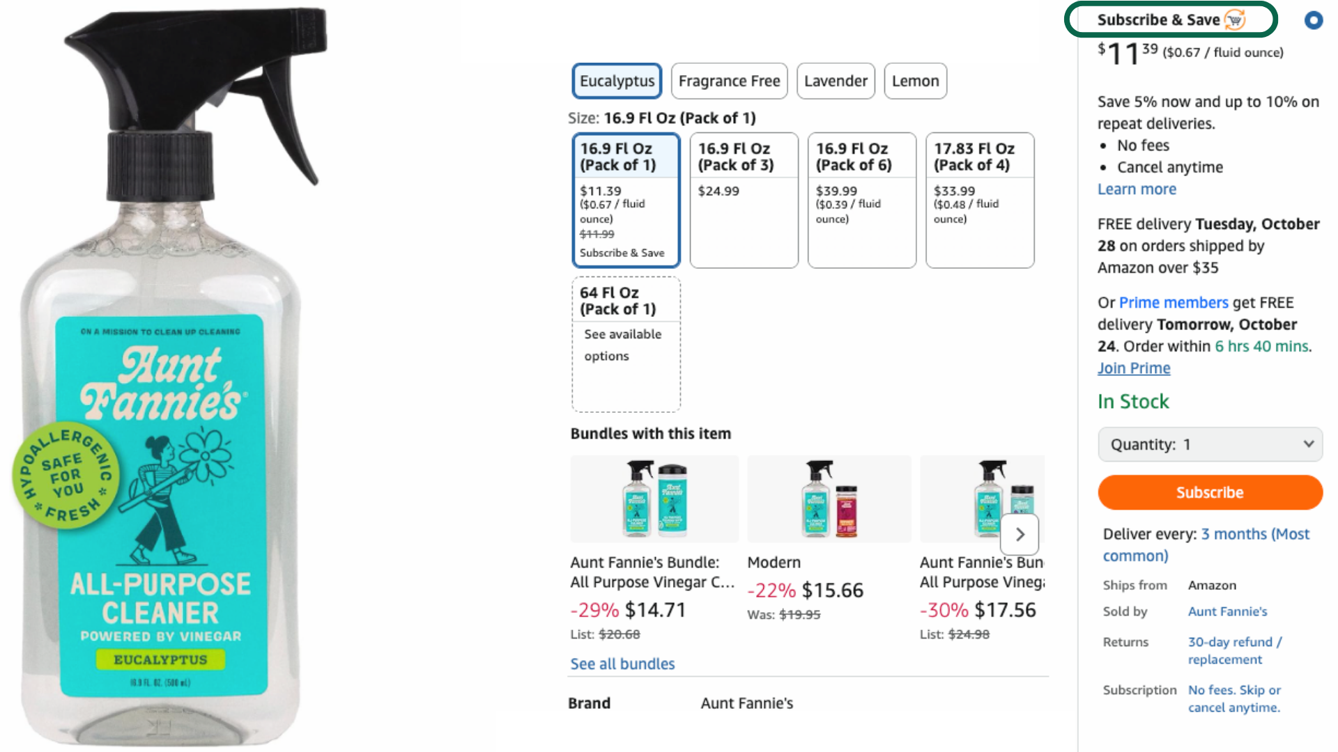 Amazon product page with Subscribe & Save offer