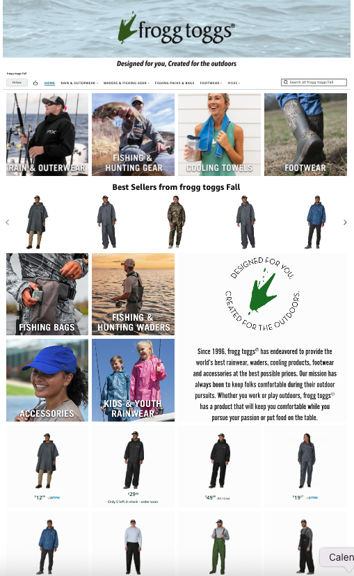 Frogg Toggs Amazon storefront