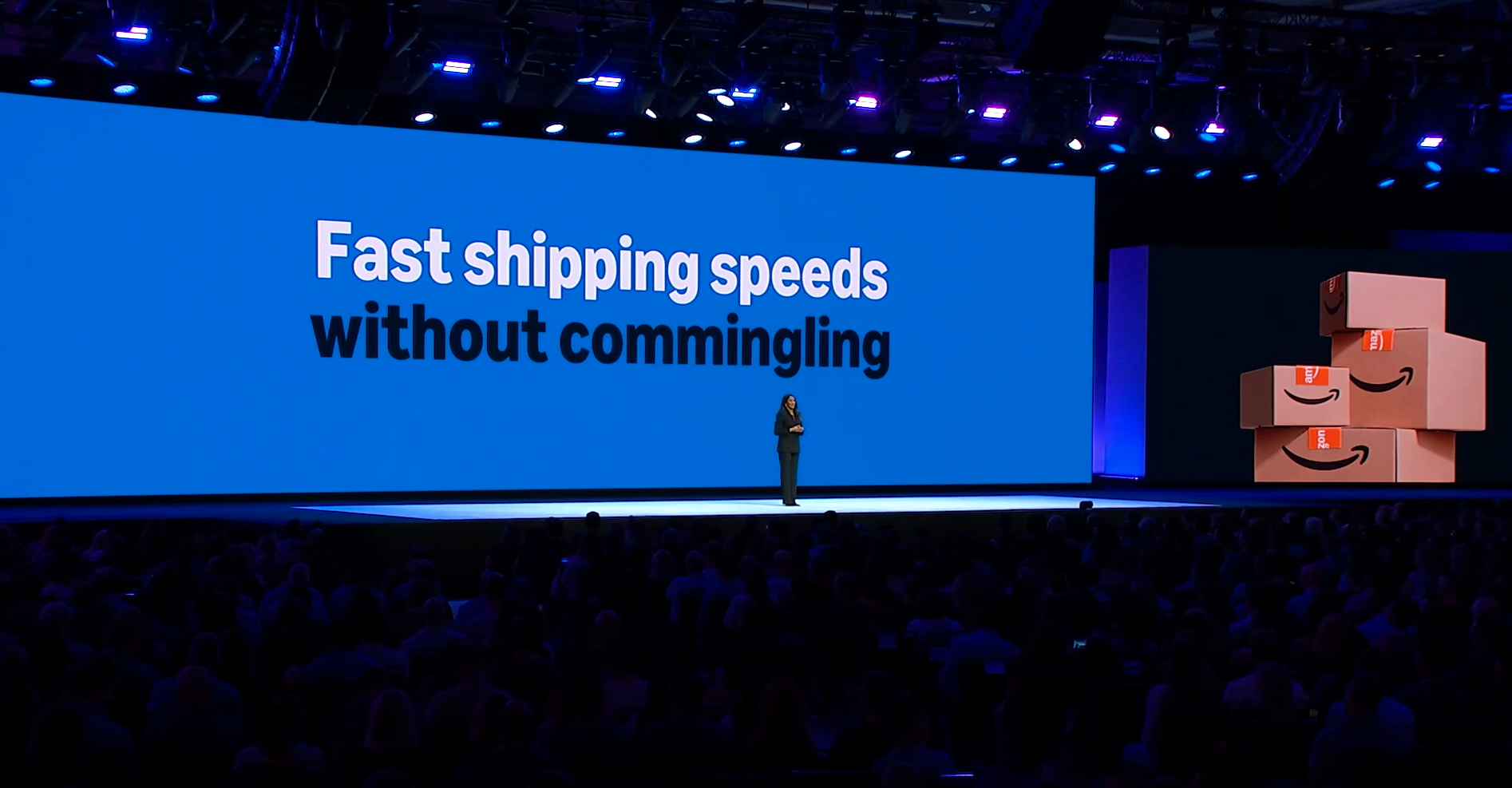 Nadya Dhalla, Director of Supply Chain by Amazon, announcing the end of comingled inventory at Accelerate 2025