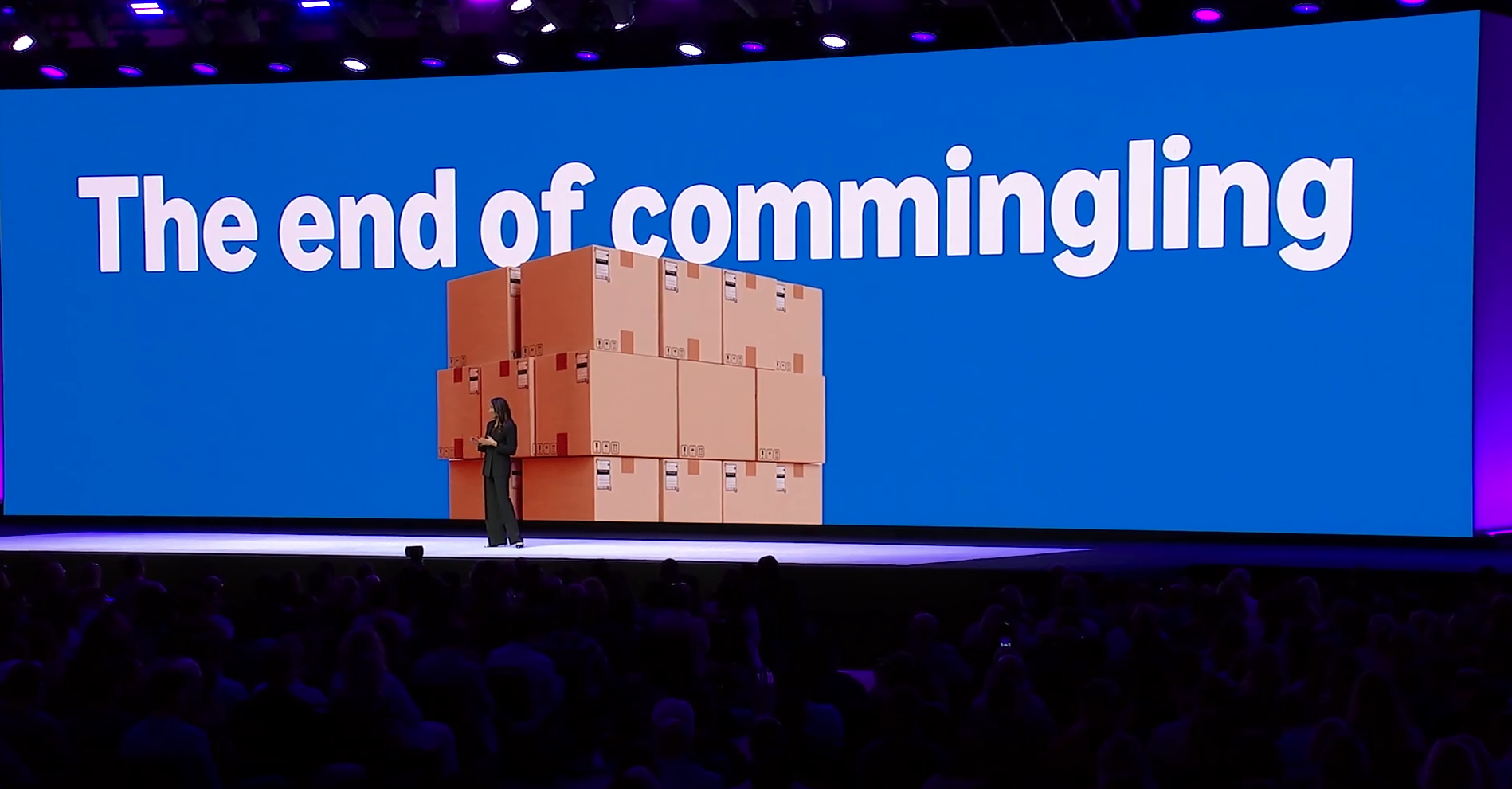 Nadya Dhalla, Director of Supply Chain by Amazon, announcing the end of comingled inventory at Accelerate 2025