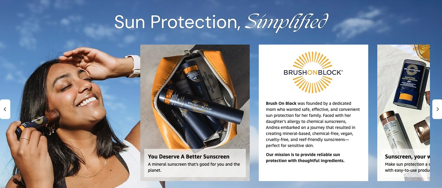 amazon brand story example for brush on block