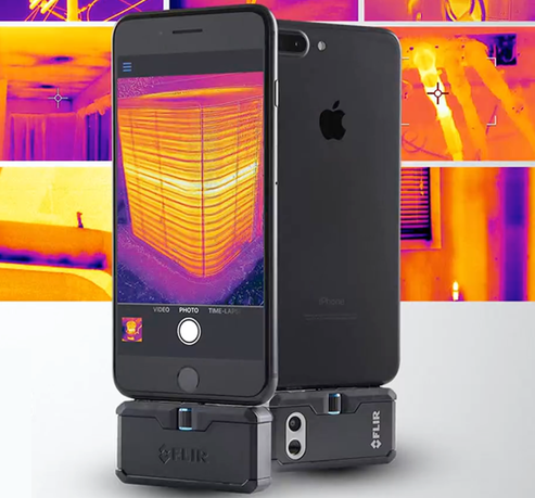 FLIR thermal imaging camera attached to an iPhone
