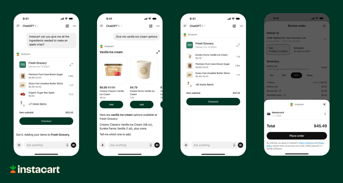 Screenshot of Instacart and OpenAI instant checkout