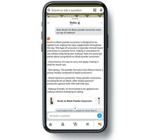 Screenshot of asking Rufus on Amazon a product question