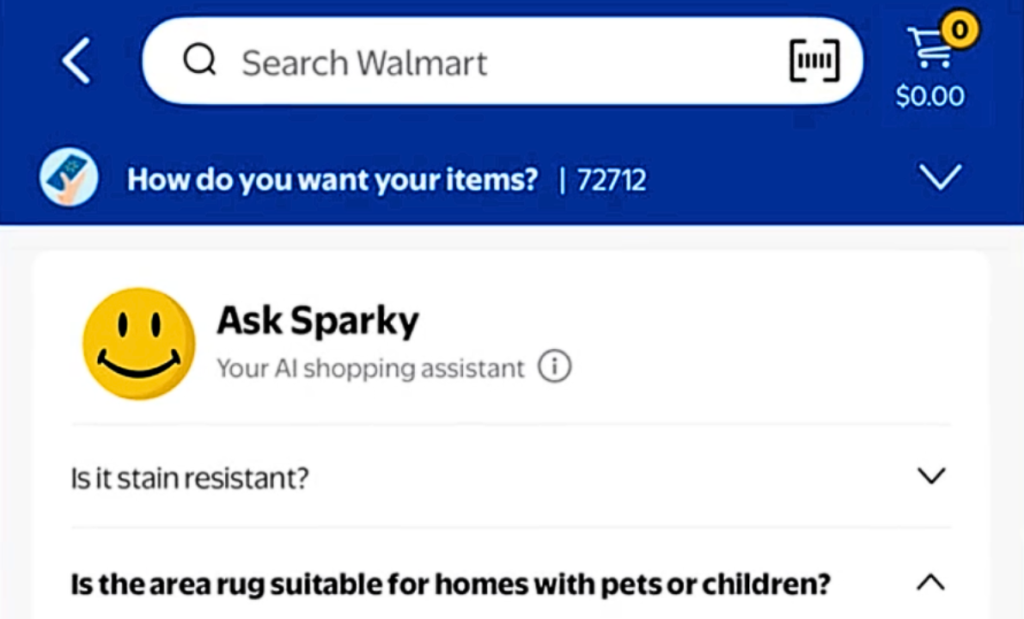 Screenshot of Walmart's Sparky AI chatbot