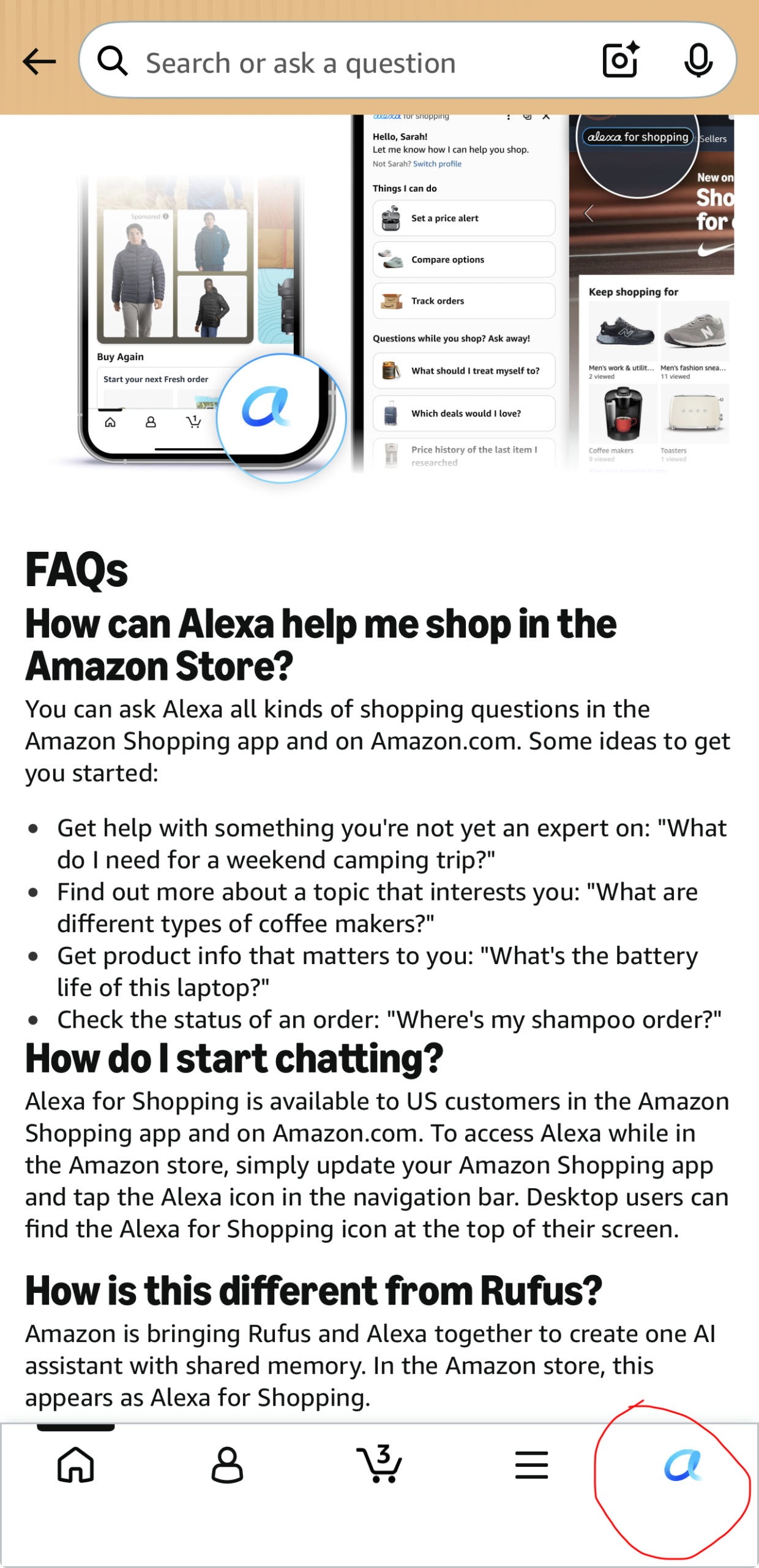 Screenshot of Alexa for Shopping in the Amazon mobile app
