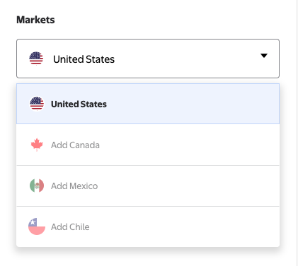 Screenshot of the various Walmart marketplace international countries for selling